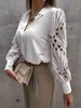 Женские блузки, рубашки, элегантная блузка, белая рубашка, весна-лето 2023, топы с v-образным вырезом и кружевными рукавами, S-XXLyolq
