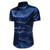 Chemises décontractées pour hommes Chemises de fête en satin de soie pour hommes Homme Slim Fit manches courtes Couleur unie Brillant Discothèque Chemise de mariage S-2XL 231130