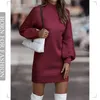 Urban Sexy Dresses Vintage Winter Knitted Dress Ladies Chic Turtleneck Lantern Long Sleeve Mini Sweater Dresses for Women Arrival Clothes 231130