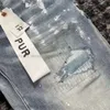 Purple Jeans Designer Jeans Men's Jeans Purple Brand Jeans High Street Blue Broken Hole Denim Pants Distressed Washed Trousers 594