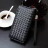 Bolso de noche para hombre, Cartera de cuero de vaca, tejido de diseñador negro, grande para bolso de mano, tarjetero con cremallera, 220728234L