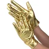 Five Fingers Gloves 1 Pair Silver Sexy Wrist Length Latex Women Wet Look Fake Leather Metallic Glove Evening Party Stage Performance Mittens