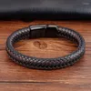 Charm Bracelets Fashion Punk Men Black Brown Braided Leather Bracelet Stainless Steel Magnetic Clasp Bangles Male Female Jewelry Gift