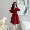 Casual Dresses Spring and Autumn Gentle Women's Break French Style Retro Long Sleeve Brick Red Elegant Beautiful Chic Bottoming Dress