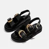 Sandals Brand Designer Women Platform Gold Buckle Roman Shoes Summer Metal Circle Gladiator Sandalias Mujer Muffins Slides