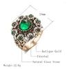 Cluster Rings Kinel Green Natural Stone Antique for Women Vintage Wedding Jewelry Boho Crystal Flower Party Ring Christmas Gifts