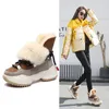 Pantoufles Véritable cuir neige femmes bottes hiver chaud laine fourrure cheville baskets haut haut plate-forme antidérapant luxe décontracté chaussures de sport 231129