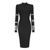 Casual Dresses VC Party for Women Långärmade handskar med Crystal Bandage Black Midi Dress Evening Gowns Autumn Winter