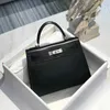 A Kaily – sac en cuir de veau noir brillant, haut de gamme, cousu à la main, fil de cire de miel, commande, nouvelle collection 2023