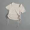 Aktywne koszule joga ubrania damskie letnie sznurki sportowe krótkie rękawie