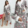 Vêtements de nuit pour femmes Robe de Noël d'hiver Femmes Imprimer Cartoon Flanelle Peignoir Père Noël Chemise de nuit Femme Épaissir Homewear Kimono Loungewear