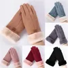 Cinco Dedos Luvas Inverno Feminino Cashmere Camurça Quente Couro Ciclismo Mittens Duplo Grosso Veludo De Pelúcia Pulso Mulheres Touch Screen Driving 231130