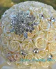 Wedding Flowers Real Pos Stunning Golden Bridesmaid Bridal Bouquets Artificial Crystal Rose Crown Bouquet