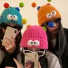 Beanie Skull Caps Cute Cartoon Big Eyes Beanie Korean Funny Couple Knitted Hat Y2k Fashion Winter Warm Cold Cap For Party 231130