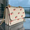 New women's strawberry print organ bag leather chain shoulder messenger MINI small square bag338k