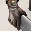 5本の指の手袋冬のメンシープスキンレザーグローブ高品質暖かいタッチスクリーン風力発電ドライビングガンツモトサイクリンググローブビジネス231130
