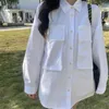 Blusas de mujer EBAIHUI, camisa blanca larga para mujer, camisas de estilo coreano de gran tamaño 2023, blusa de manga larga con botones y bolsillo para mujer, blusa informal para mujer