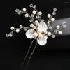 Hårklipp Flower Pearl Fork Ornament Wedding Dress Leaf Crystal Pan U-formad hårnål Huvudbonad