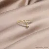 Bandringe Echtvergoldung Zirkon Einfacher geometrischer Ring Eleganter Damen-Täglicher Arbeitsöffnungs-Verstellbarer Ring R231130