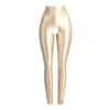 Women's Pants Sexy Satin Oil Glossy Tights Leggings High Waist Shiny Ninth Yoga Sport Open Crotch Sweatpants