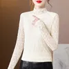 Women's Blouses & Shirts Lace Womens Tops And Half High Collar 2023 Autumn Winter Slim Sexy Hollow Out Long Sleeve Top Women Blouse Blusa Mu