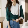 Blusas femininas camisas moda emenda cor mulher blusa 2023 nova casual na camisa elegante manga longa senhoras vintage básico toposyolq