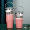 30 OZ roestvrijstalen Tumbler Cups met stro op een voertuig gemonteerde automokken Amerikaanse desktop-kantoorwaterflessen met grote capaciteit AMERIKAANSE VOORRAAD