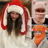 Beanie Skull Caps Winter Cartoon Strickmütze Niedliches Tierohr Cosplay Outdoor Sport Woolen Winddichte Kopfbedeckung Balaclava P o Requisiten 231130