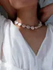 Ciondoli in ottone con oro 18 carati vera perla barocca naturale collana girocollo gioielli da sposa sfilata T show abito da festa gotico giapponese coreano