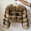 Женское пальто из искусственного меха BEIZIRU с натуральным мехом енота, женские зимние роскошные куртки из натурального меха с длинными рукавами, толстый топ 231129