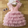 Abiti da ragazza Bretelle Abito estivo per ragazze da 3 a 8 anni Pizzo Bambini Principessa Fiore bianco Matrimoni Vestido per le vacanze del bambino