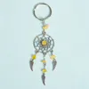 Bohemian Dreamcatcher keychain Metal Feather Pendulum Keyring Natural Crystal Stone Pendant Handbag Ornament ACC