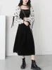 Casual Dresses 2023 Spring Black Y2k Midi Dress Women Elegant Floral Long Sleeve Gothic Female Vintage One Piece Korean
