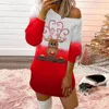 Casual Dresses Christmas Women's 2023 Autumn Winter Fashion Wine Glass Print Sexy Off Shoulder Long Sleeve Mini Straight Dress