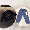 Designer per bambini nuovo autunno e inverno classico per bambini manica lunga + pantaloni tuta stile casual serie di abbigliamento per bambini taglia 90 cm-150 cm D029