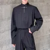 Camisas casuais masculinas estilo chinês fivela de metal cor sólida gola streetwear manga longa solta tendência pulôver camisa