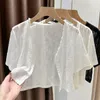 Malhas femininas verão proteção solar casaco de renda cardigan camisa blusa feminina topos para mulher cobre blusa branco coreano encolher