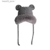 Beanie / Skull Caps Orelhas de Urso Lei Feng Chapéu Mulher Outono e Inverno Bonito Plus Lã Espessada Chapéu de Malha de Pelúcia Proteção de Orelha de Esqui Chapéu de Lã Maré Q231130