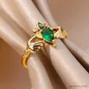 Band Rings Vintage Green Crown Thanksgiving Rings for Women Gold Plated Stainless Steel Hug Love Ring Aesthetic Jewelry R231130