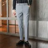 メンズスーツ秋のパンタロンホムファッションメタル装飾ミッドウエストドレスパンツ男性服スリムフィットカジュアルオフィスズボン