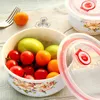 Dinnerware Sets 3pcs Set Bone China Lunch Box Vintage Floral Design For Packed Porcelain Container Fridge Storage