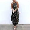 Sukienki swobodne Maxi Stripe Print Seksowna bez rękawów Sundress Women Causal Canter Summer Beach Sukienka Asymetryczna zawiesia długa