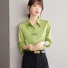 Blusas femininas camisas outono inverno c blusa verde mulheres manga comprida botão simples vintage moda senhora tops cloingyolq