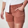 Pantalones cortos para mujer, sarga elástica suave, bolsillos laterales cortos, sensación sin botón, cremallera, ajuste favorecedor, pantalones para mujer 230428