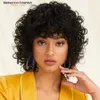 Syntetiska peruker Rebecca Short Curly Human Hair Wigs For Black Women Peruvian Remy Full With Bangs Bouncy Curl Blond Red Cosplay 230227