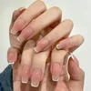 偽の爪24pcsキラキラフレンチフェイクネイルミッドレングスパープルブラシデザイン人工甘い韓国の女の子プレスパッチウェアラブル