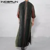 Vêtements ethniques INCERUN 2023 Style musulman Jubba Thobe Hommes Double Poche Design Robe Casual Mode Dark Plaid Stripe Long Kaftan S-5XL