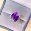 NATUTAL AMETHYST RING FÖR PARTY 12MM X 16MM 10CT AMETHYST SILVER RING 925 SILVER CRYSTAL SMYCKE med 3 lager 18K Guldplätering