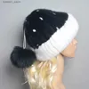 Beanie/Skull Caps Winter Hats for Women Natural Knited Mink Päl Hatts Stylish Patchwork Warm Female Pompom Caps Q231130