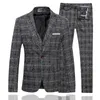 Herenpakken Blazers 2023 Fashion Boutique Business Plaid Slim Suit broek 3 PCS Set mannelijk Linnen gestreepte kleding Jacket broek Vest 231129